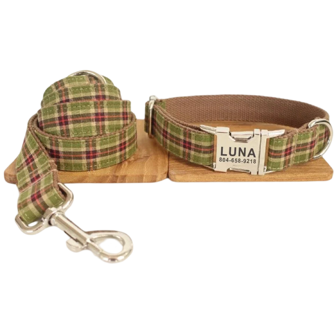 Woodland Plaid Collar and Leash.