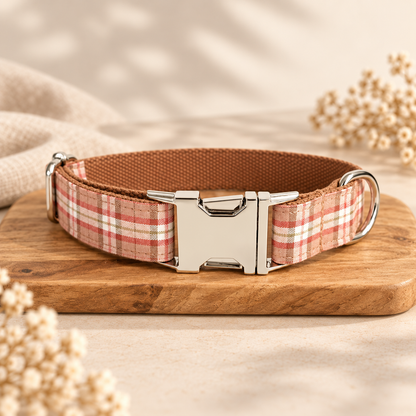 Autumn Plaid Charm silver hardware collar in Barkin’ Hound warm ivory luxury presentation