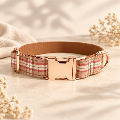 Autumn Plaid Charm rose-gold-tone collar in Barkin’ Hound warm ivory luxury presentation