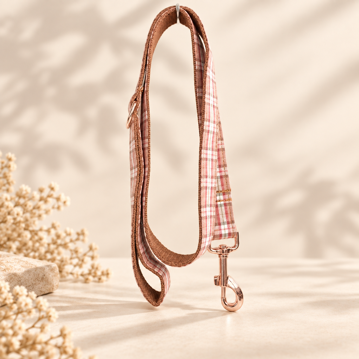 Autumn Plaid Charm full leash view in Barkin’ Hound warm ivory luxury presentation