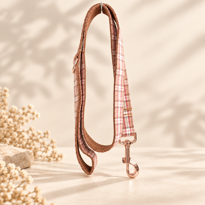 Autumn Plaid Charm full leash view in Barkin’ Hound warm ivory luxury presentation