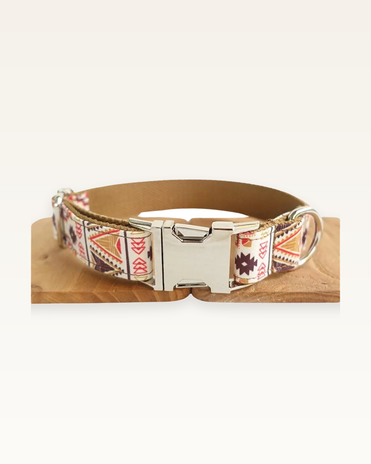 Boho Chic dog collar with silver hardware on a warm ivory background