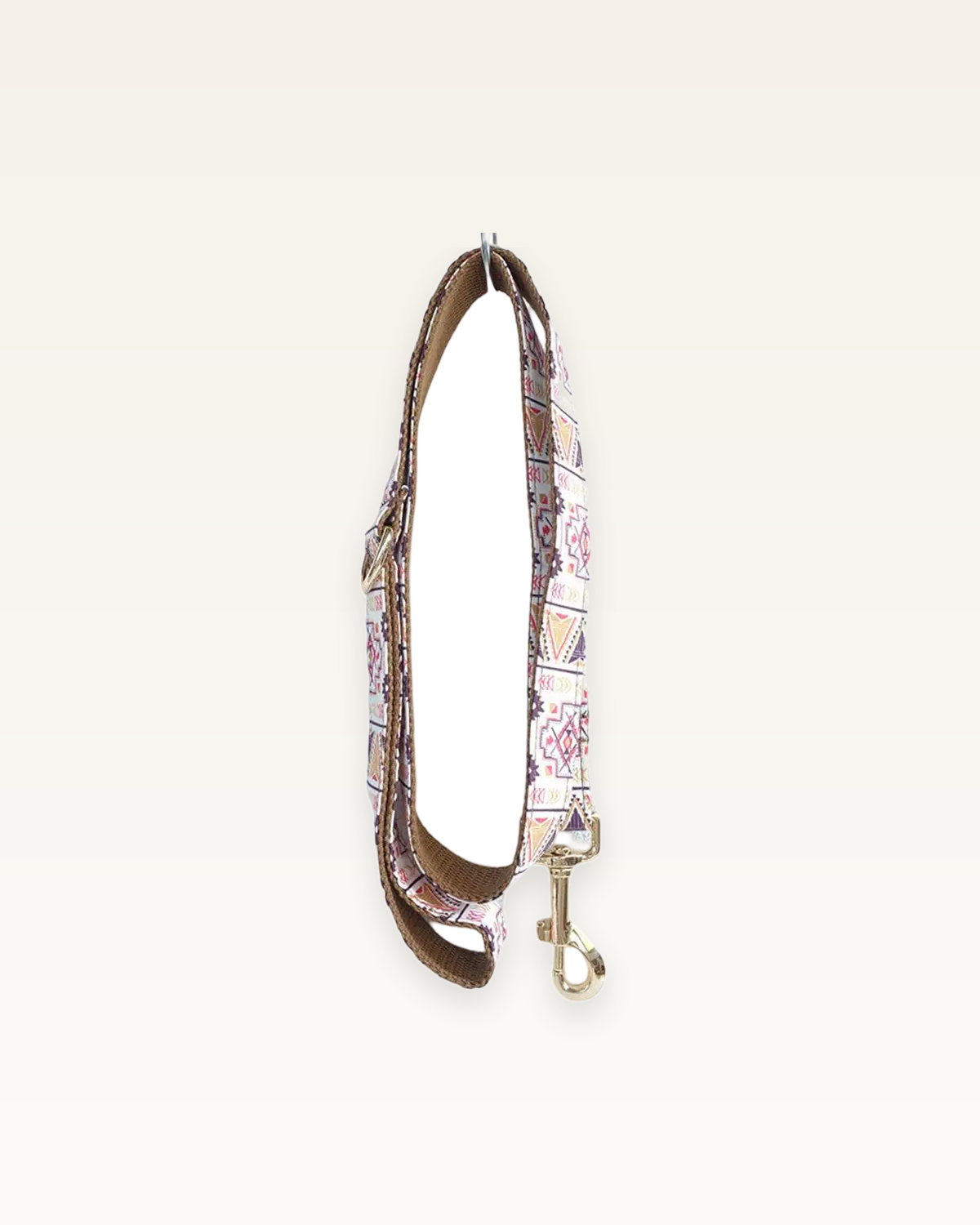 Boho Chic dog leash with gold hardware on a warm ivory background