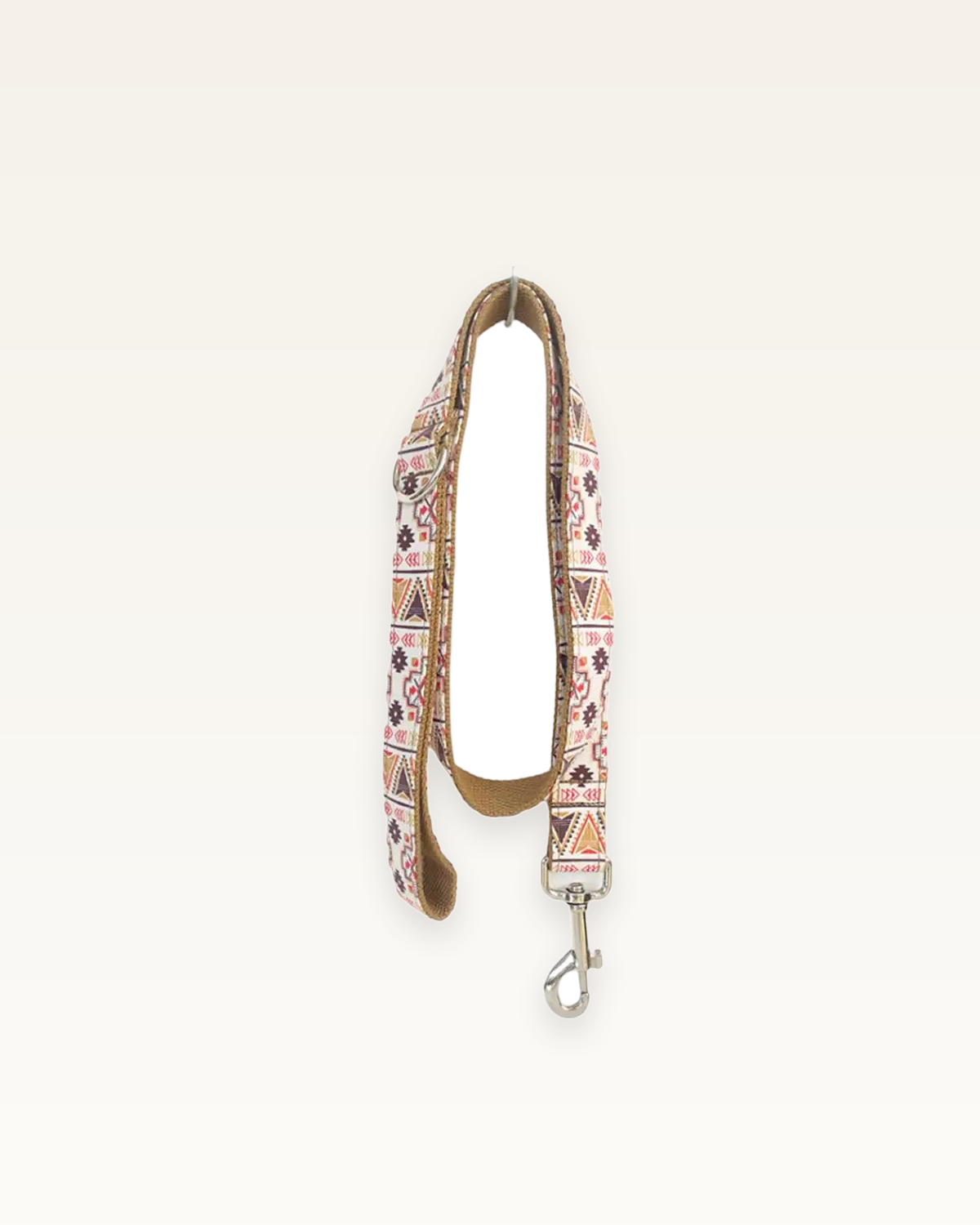 Boho Chic dog leash with silver hardware on a warm ivory background