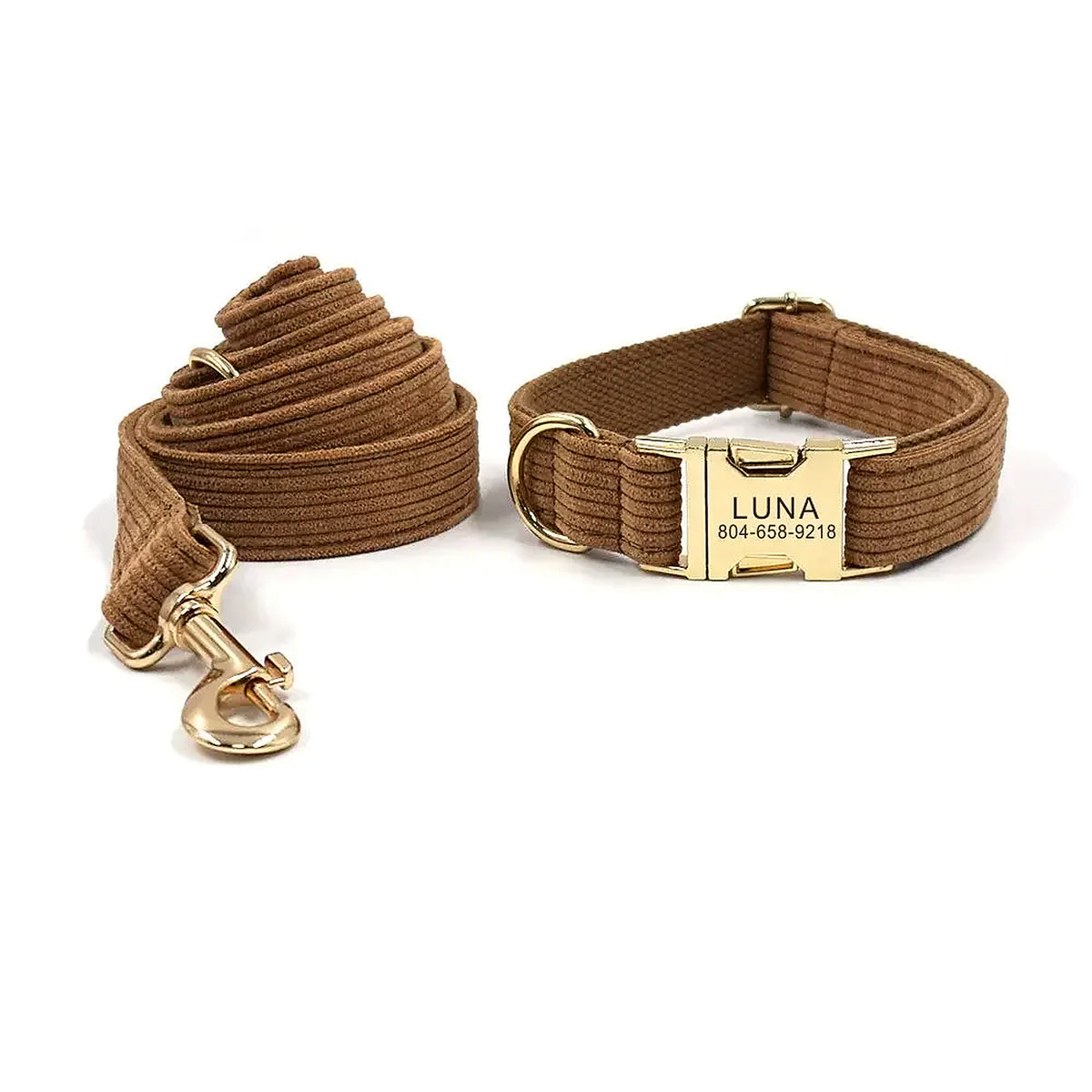 Chestnut Corduroy collar and leash set