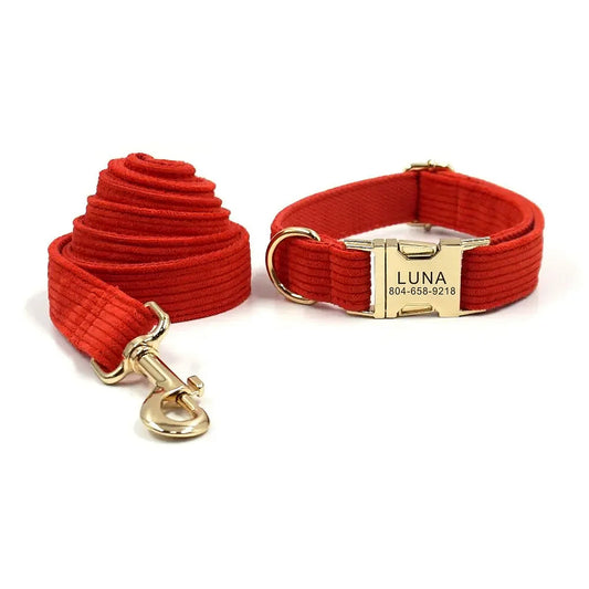 Crimson Corduroy collar and leash set