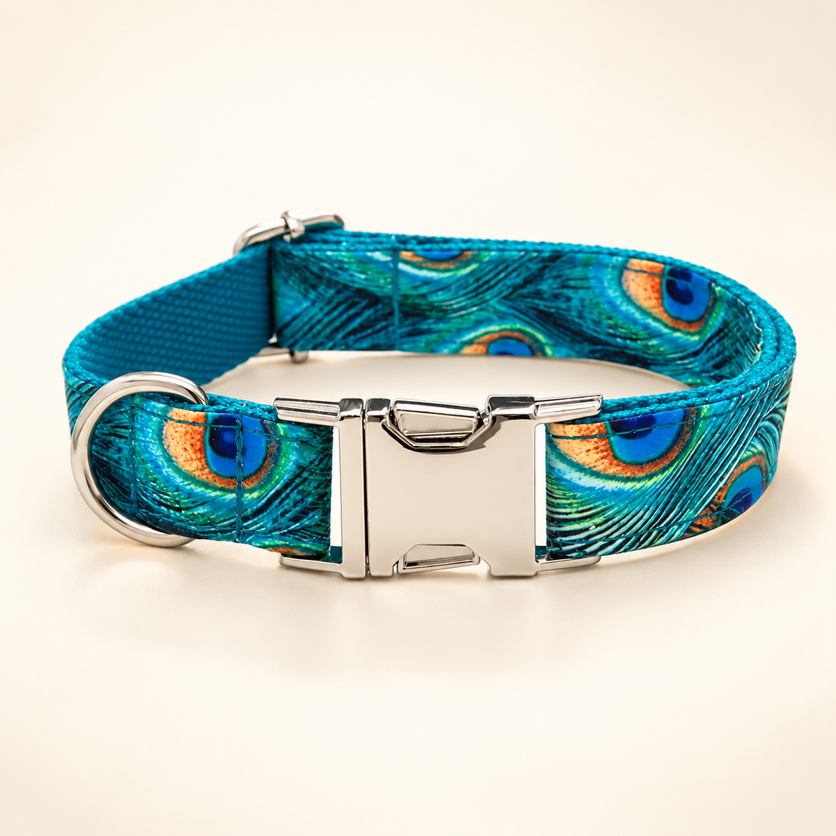 Peacock Elegance collar in Barkin’ Hound warm ivory luxury presentation