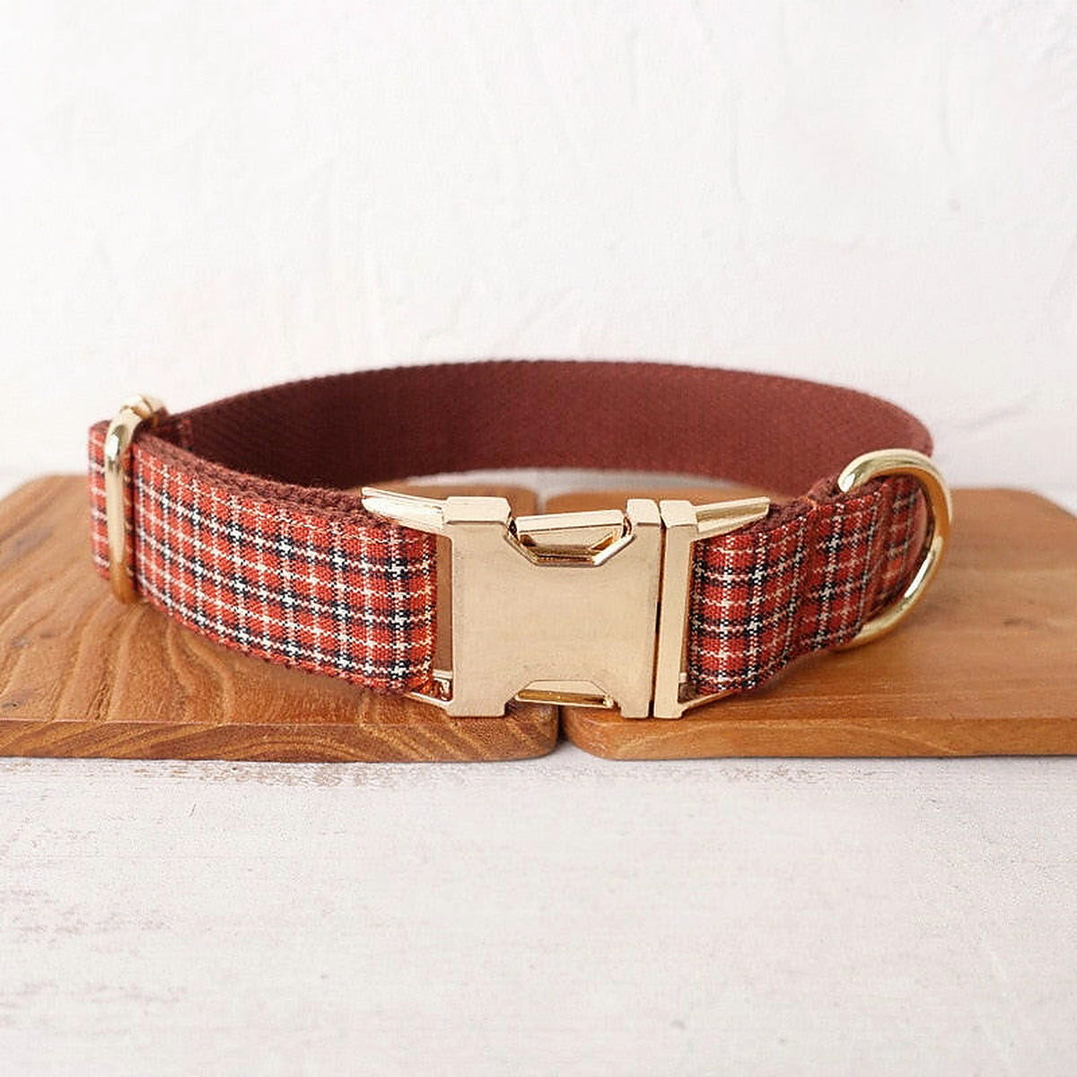 Plaid Palette gold-tone hardware collar in Barkin’ Hound Luxury 2.0 presentation