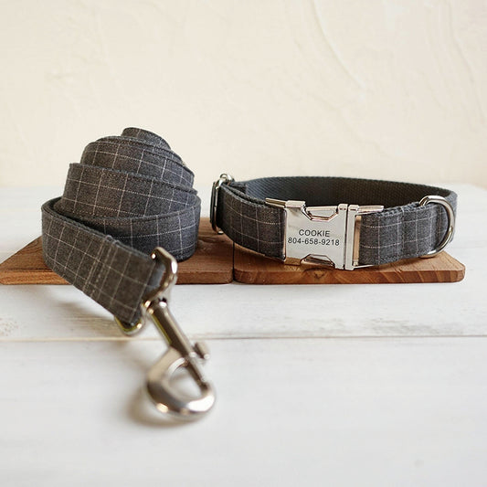 Sleek Squares collar and leash in Barkin’ Hound Luxury 2.0 presentation