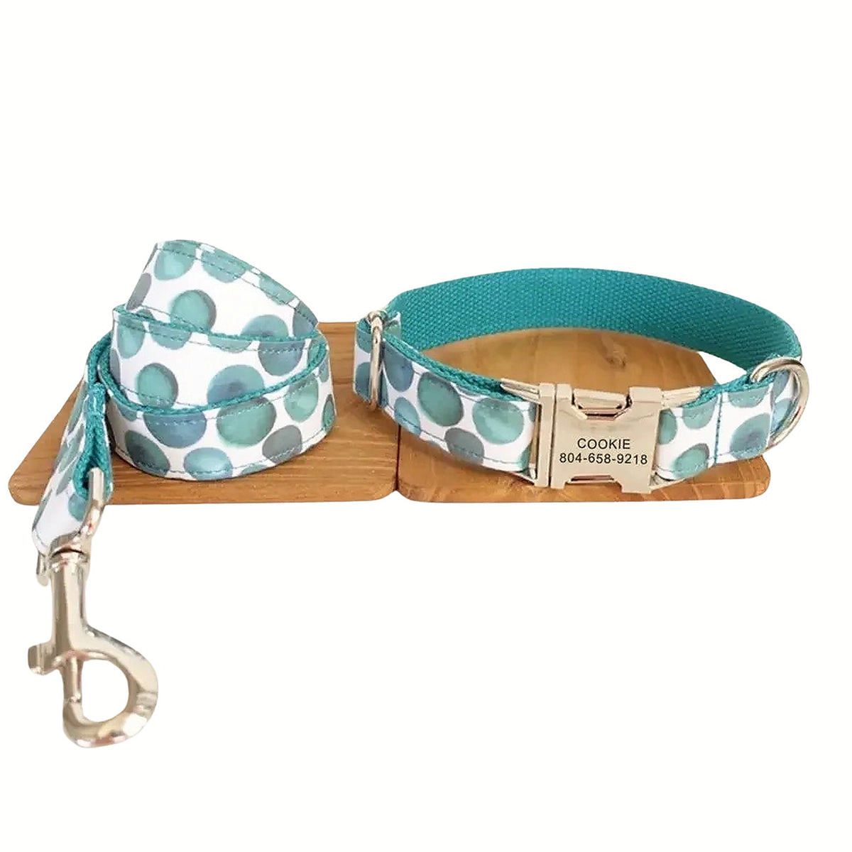 Teal Dots Elegance collar and leash set