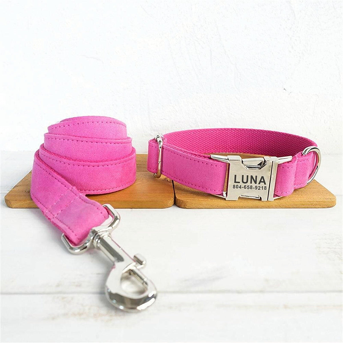 Velvet Pink collar and leash set