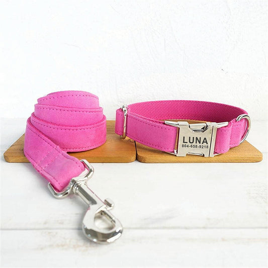 Velvet Pink collar and leash set